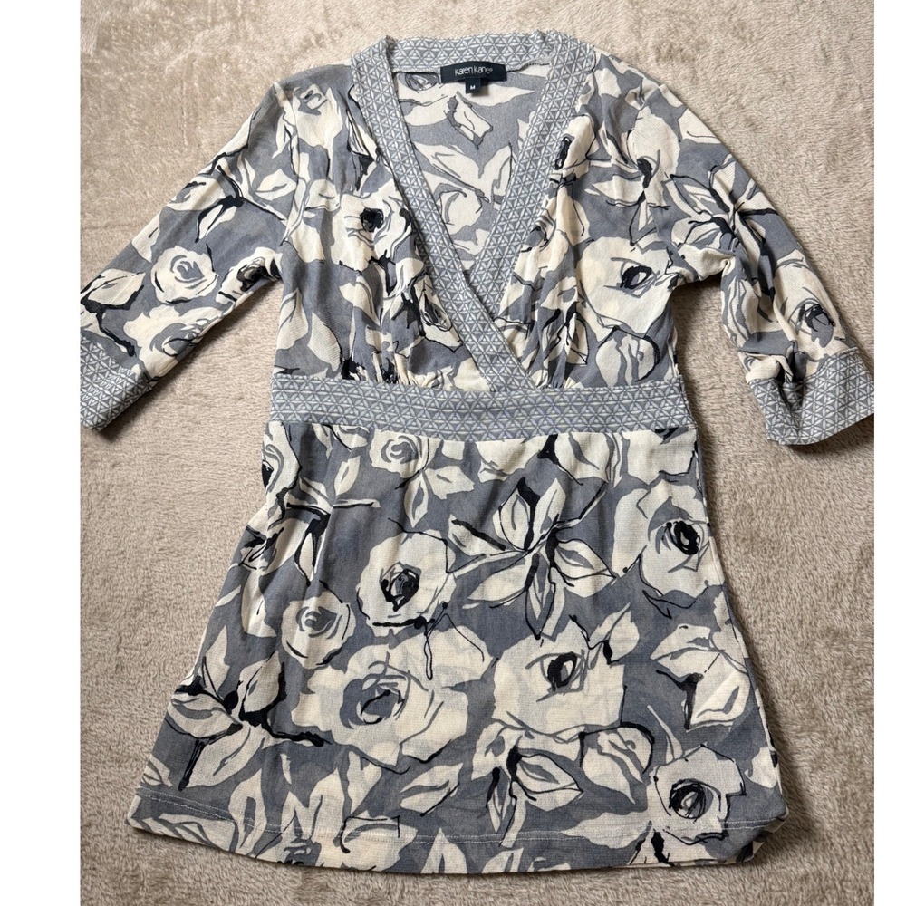 Karen Kane Womens Floral Surplice Babydoll Top Size M Whimsigoth VTG y2K Mesh